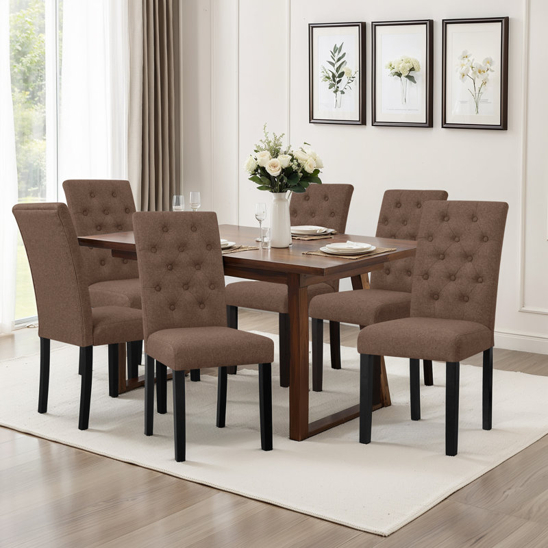 Tufted Fabric Upholstered Parsons Dining Chairs, Chocolate