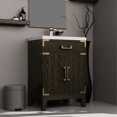 Meuble-lavabo en chêne brun - 24 po L 18 po x P 18 po, comptoir en acrylique et miroir