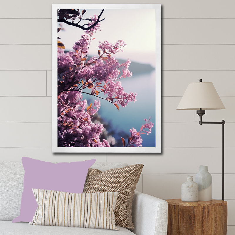 Lilas au bord de la mer - lilas, décoration murale, H 32 po x l 16 po x P 1 po, Cadre simple blanc
