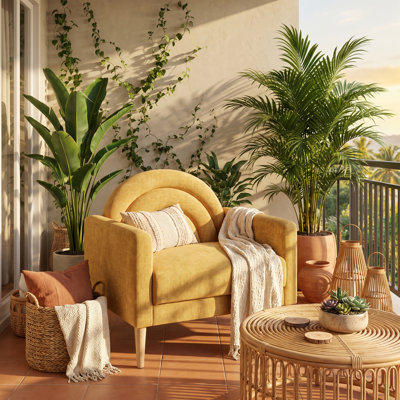 Chaise d'appoint moderne avec dossier d'inspiration arc-en-ciel, lin jaune