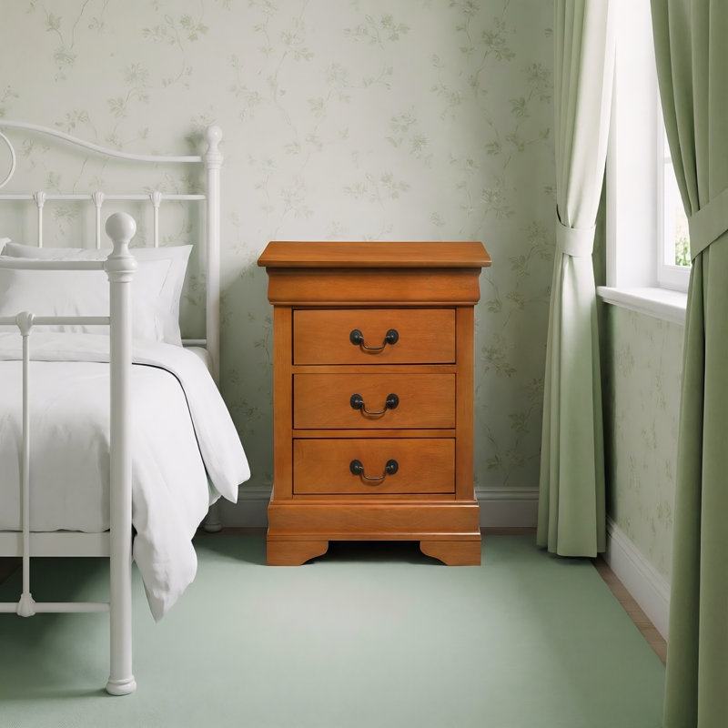Kiama Oak 3 Drawers Nightstand Set Of 2, Oak