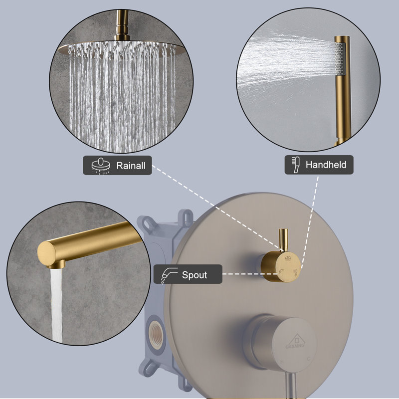 Brushed Gold Dual Rain Shower System with Handheld Spray