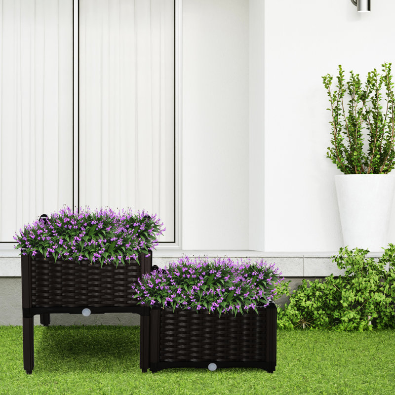 Lit de jardin 2 pièces avec dispositif d'arrosage automatique. Gris, pour cultiver diverses plantes. Polypropylène, pieds surélevés faciles à réarranger et système autodrainant. Fleurs, herbes, légumes. Gardez le sol contrôlé