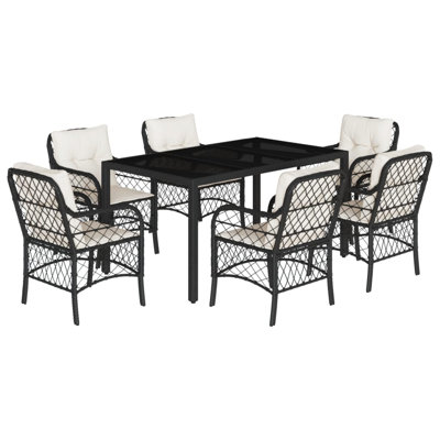  Ensemble de salle à manger de jardin noir, blanc crème
