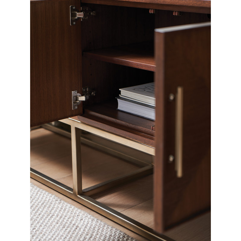 Cameron Long Walnut Media Console with Silver Leaf Base