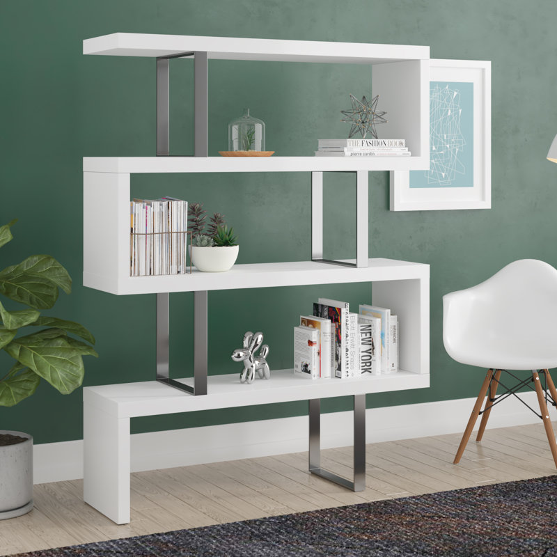 Geometric Bookcase, White High Gloss
