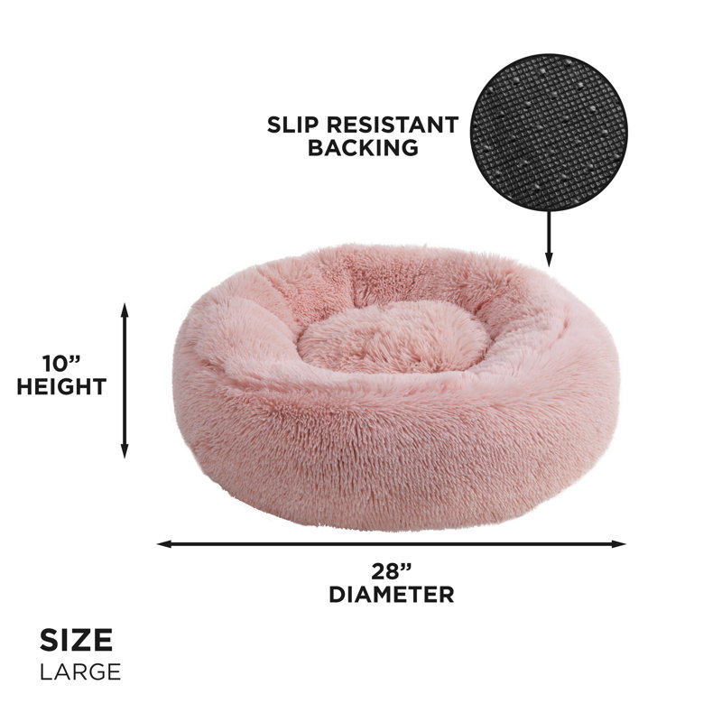 Large Pink Faux Fur Round Pet Bed