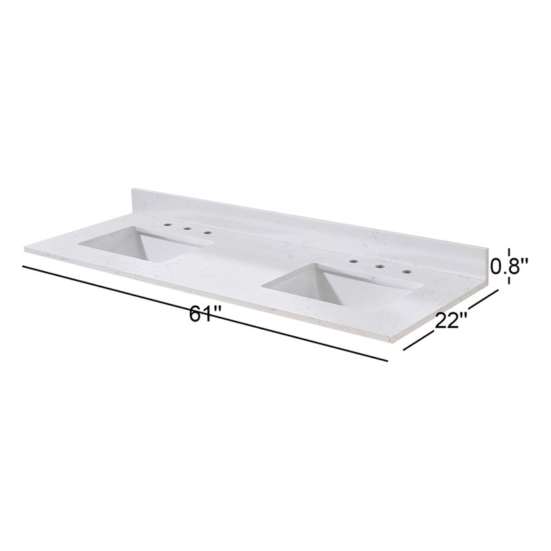 Plateau de meuble-lavabo double 61 po Trento blanc avec lavabo Trento