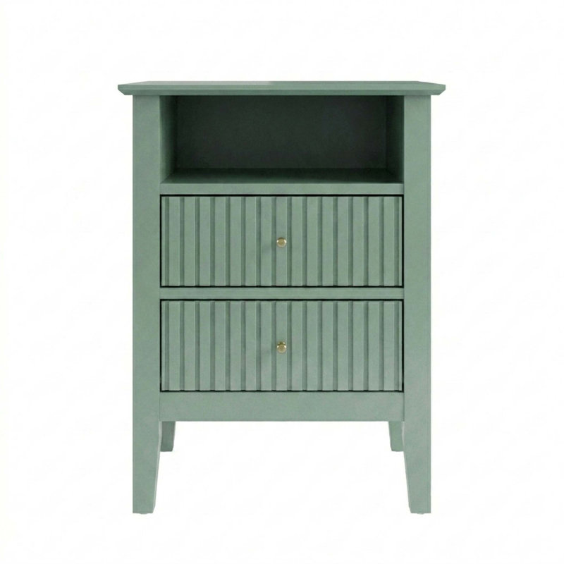 Ensemble de table de chevet cannelée élégante avec rangement à glissière silencieuse, Vert