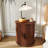 Walnut Cylindrical Mid-Century Nightstand, Sliding Door 2-Tier Storage Round Bedside Table With Charging Station