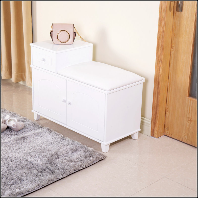 Banc de rangement en bois avec repose-pieds et tiroir