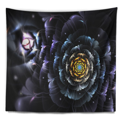 Floral floral fractal bleu foncé en tapisserie foncée