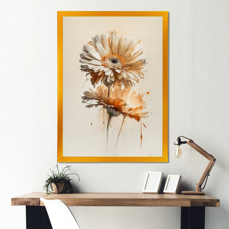 " Orange Gerbera Flower III ", Gold Picture Framed Canvas, 32" H x 16" W x 1" D