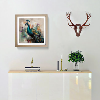 Peacock Gestural Art - Single Picture Frame Print on Wood