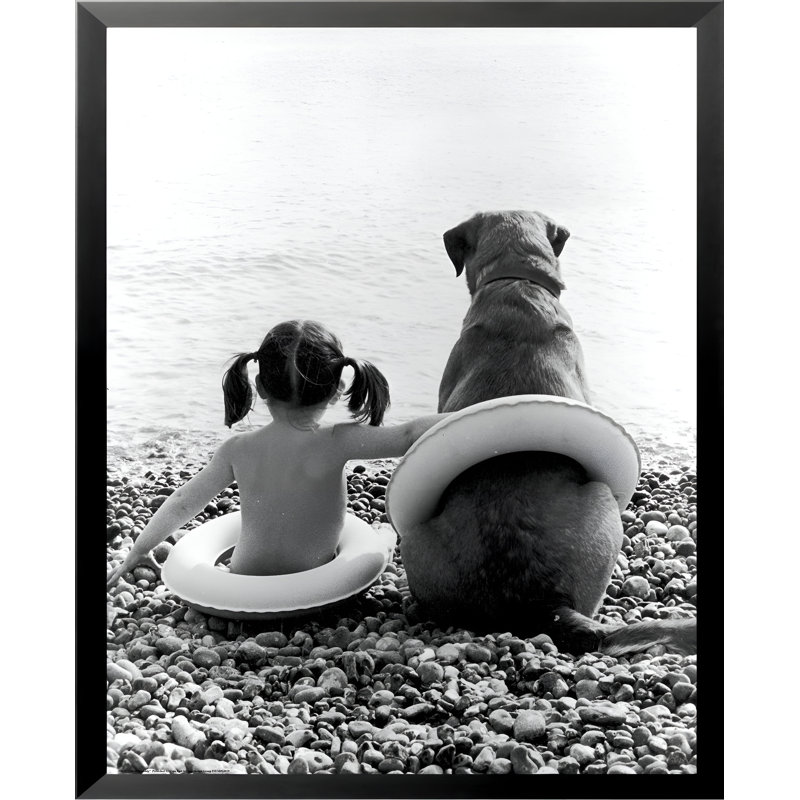 " Girl With Dog Cute Friendship ", 22.5" H x 18.5" W x 1.25" D, Black Framed Paper