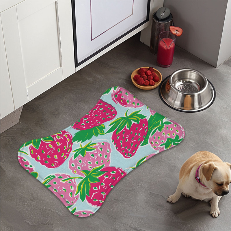 Preppy Strawberry Art - 1 Piece Bone Shape Feeding Mat