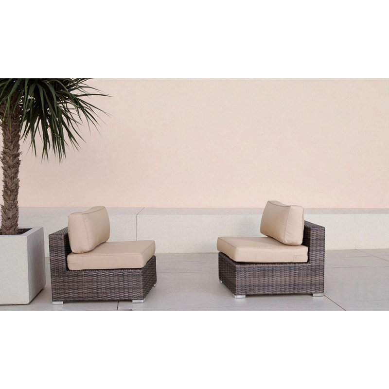 28" Wide Armless Outdoor Chairs With  Cushions (Set Of 2) – Fully Assembled, Chair, Beige, Brown