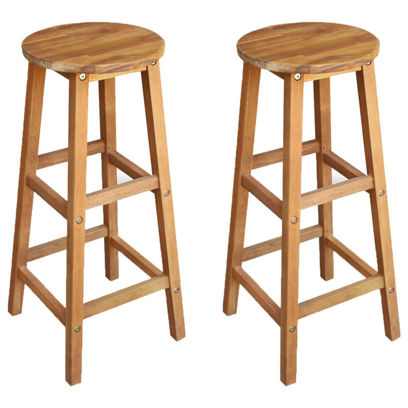 vidaXL Bar Stools, Set of 4, Solid Acacia Wood, Rustic Farmhouse Style, Counter Height Chairs for Kitchen Island, Indoor Outdoor Use, 13.4x13.4x29.9 Inch