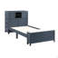 Lit plateforme simple avec bibliothèque et tête de lit avec tiroirs et tabouret de bureau caché