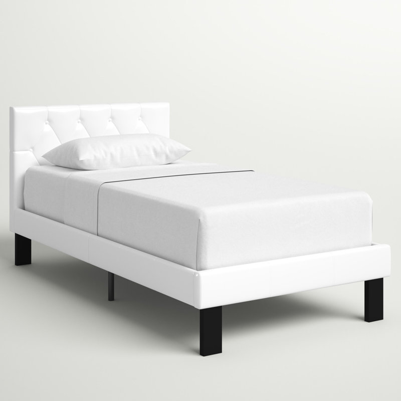 Jauquan Awaiz Tufted Headboard Panel Bed, White, Full