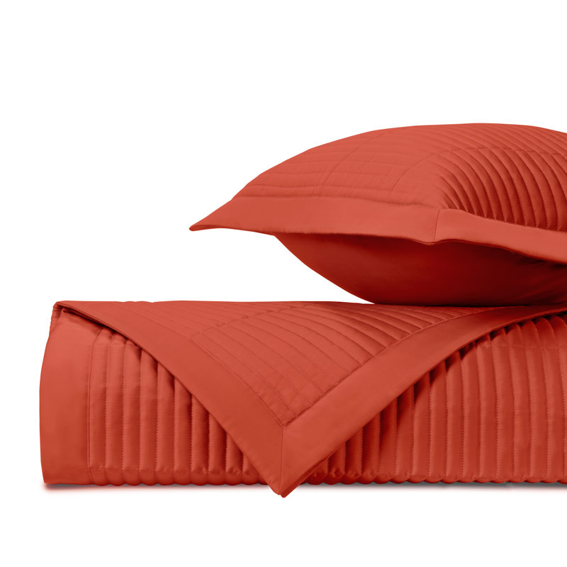 Channel Quilted Sateen Coverlet Set, Lobster, Queen Quilt + 2 Euro Shams