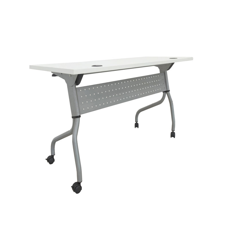 Silver and White Laminate Flip Top Training Table with Casters