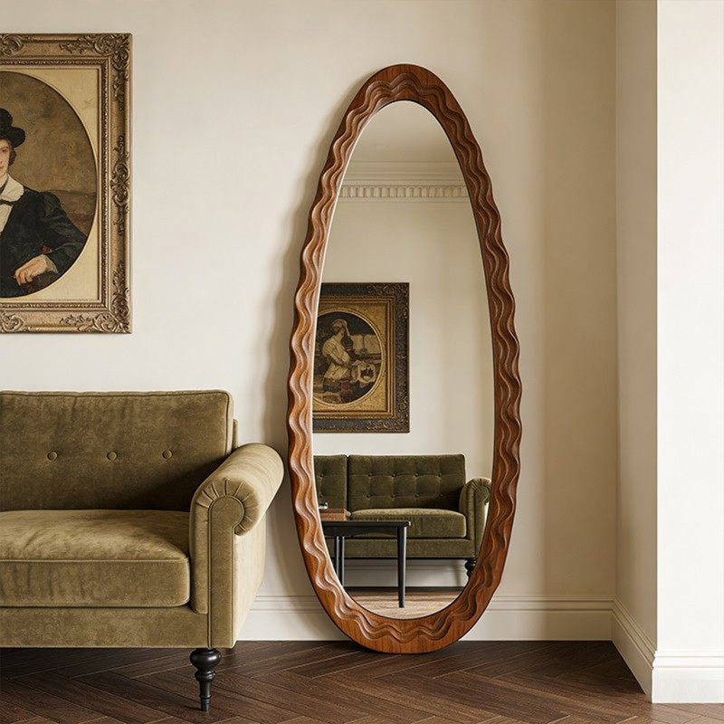 Miroirs ovales en bois manufacturé, 62,99 po x 23,62 po