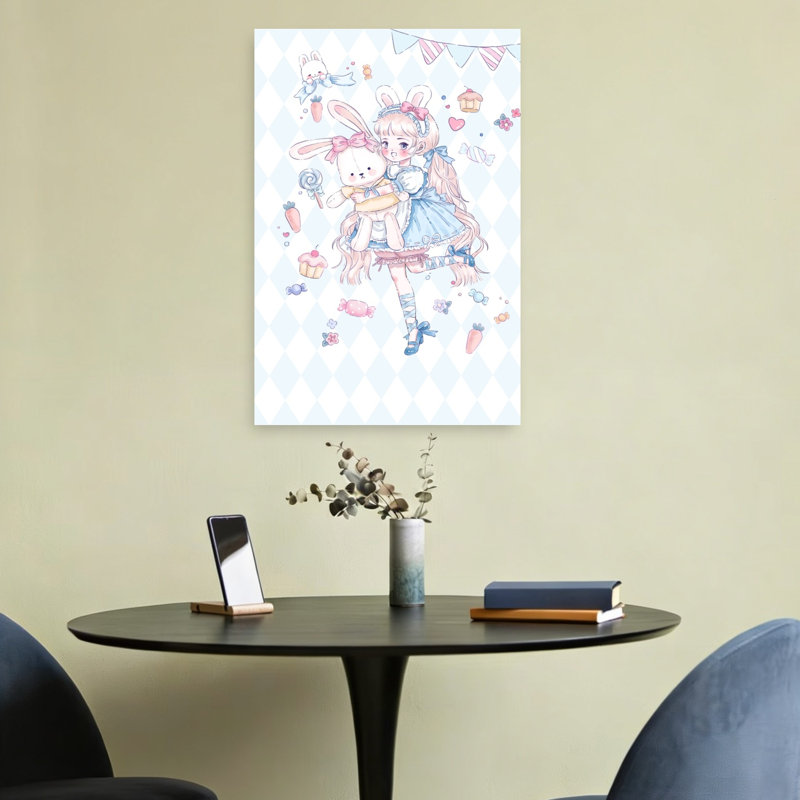 Impression d'art mural «Sweet Bunny Girl Dream Dreamy Playful Whimsical Rabbit Flower Forest», H 24 po x l 16 po