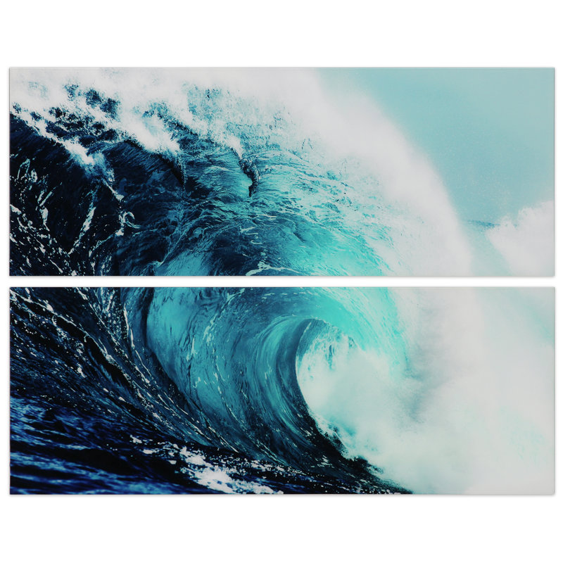 Vague bleue 1 et 2 - Ensemble de reproductions d'art sur verre sans cadre
