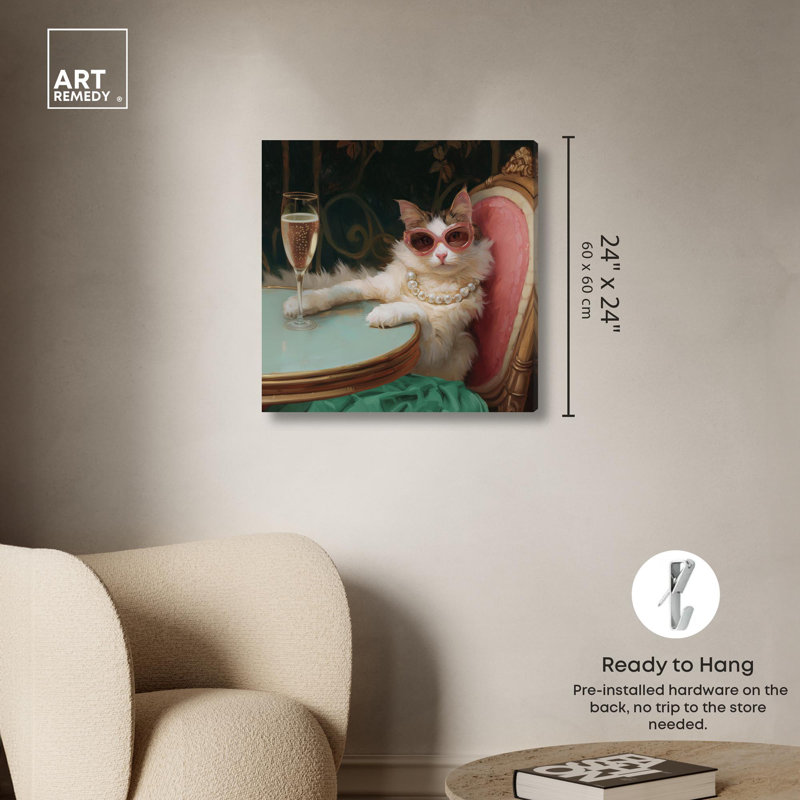 «Kitty Glam Drink», impression sur toile par Art Remedy, H 24 po x l 24 po, Toile tendue avec châssis