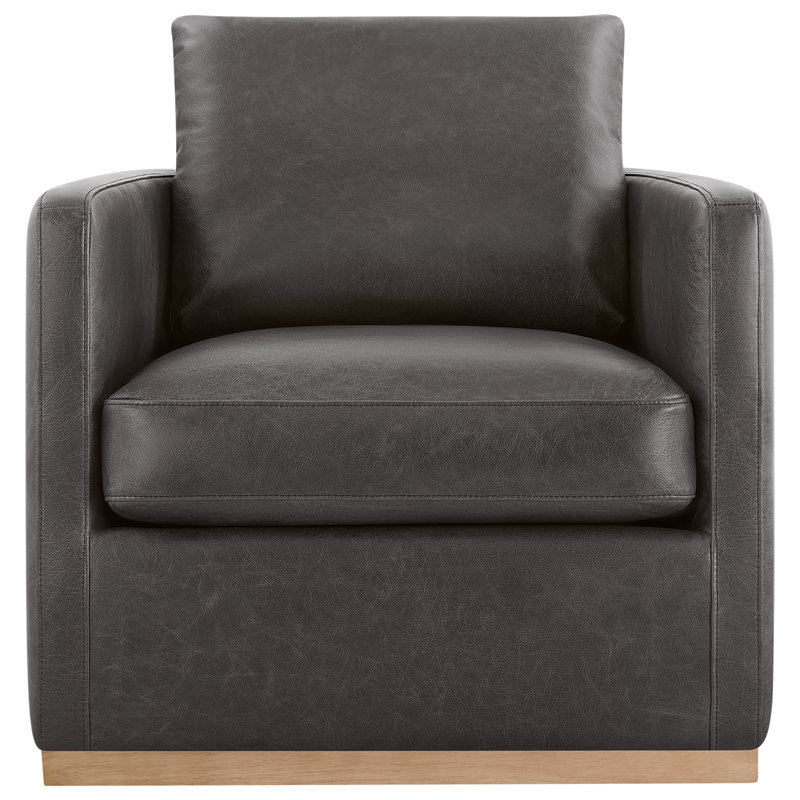 Bobbi Genuine Leather Swivel Armchair, Marseille Black Top Grain Leather