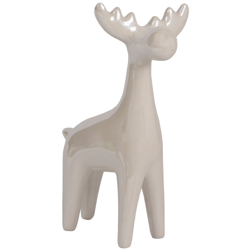 5.5" Pearlized Cream Ceramic Moose Christmas Figure