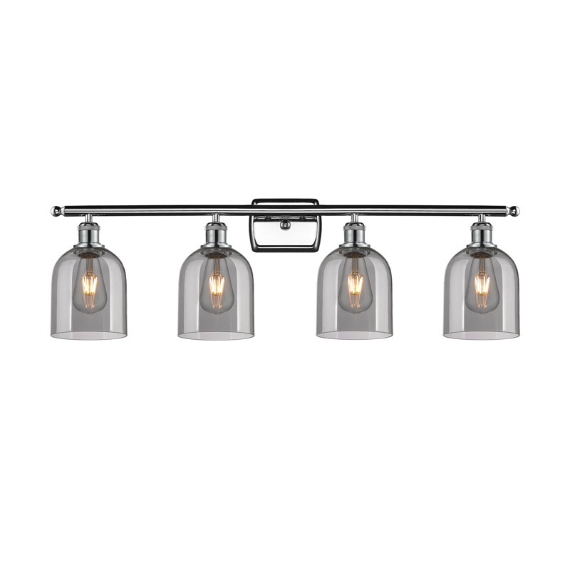 Éclairage pour meuble-lavabo à 4 lumières à intensité variable Anacaren, Chrome poli, Gris fumée clair