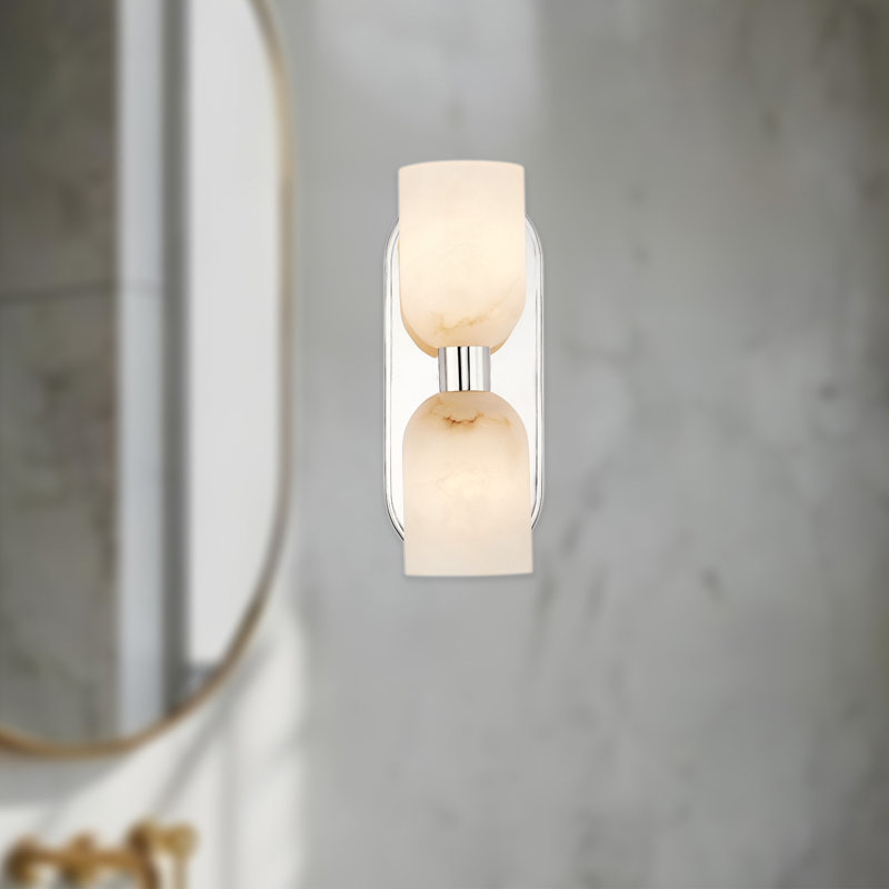 Éclairage pour meuble-lavabo 2 lumières Lucian, Albâtre / nickel poli