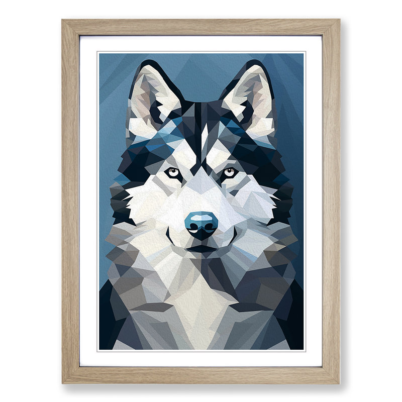 Husky Minimalism Art - Framed Print, 34cm H x 25cm W x 2cm D, Oak Framed