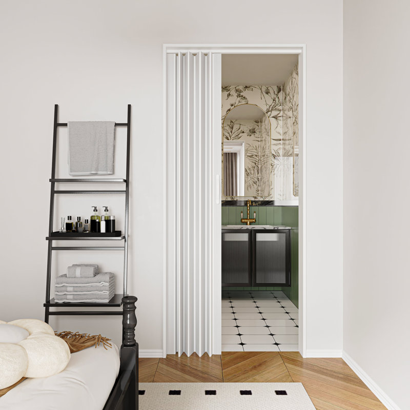 Porte accordéon 80 po à panneaux en PVC / vinyle, 36" x 80", Blanc