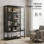 Tall Three-Sided Glass Display Cabinet with Integrated LED Lighting and Adjustable Shelves for Collectibles and Decorative Items