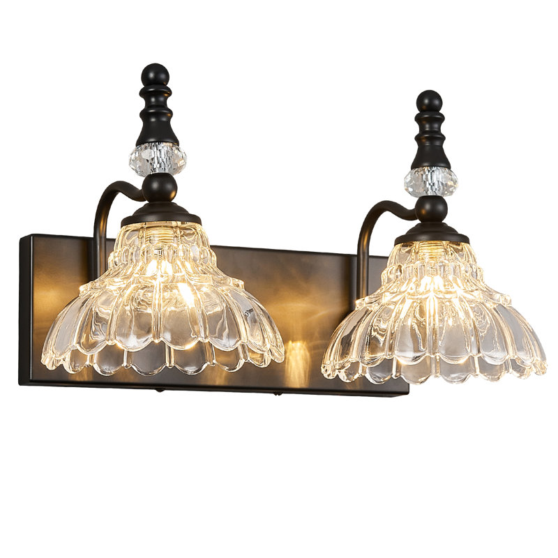 Luminaires de salle de bain rétro au-dessus d'un miroir, éclairage de meuble-lavabo avec abat-jour en verre fleuri, Noir mat