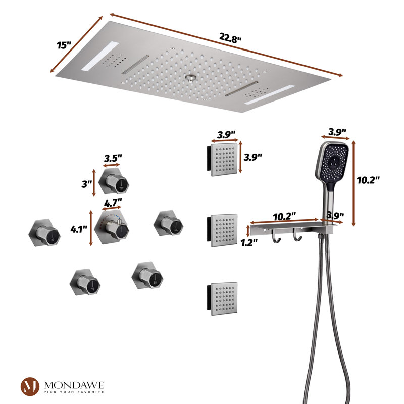 Système de douche thermostatique complet avec valve brute AquaRhapsody, Nickel brossé