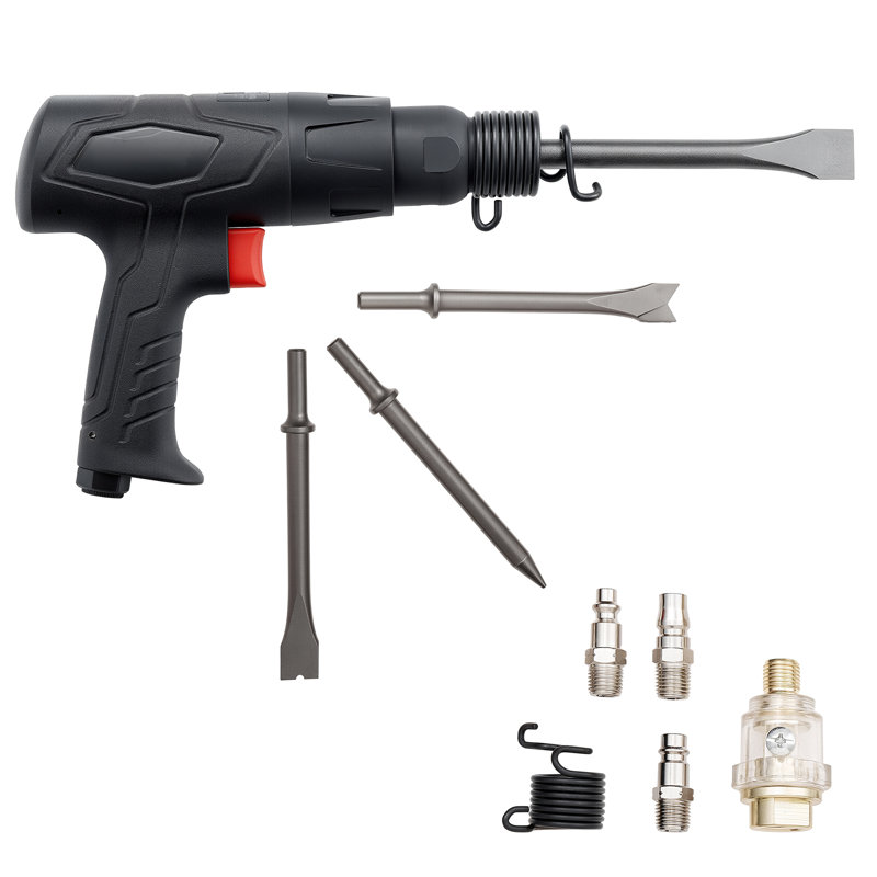 Marteau pneumatique, marteau pneumatique de 2 500 à 2 700 BPM avec course de 2,76 pouces et 4 ciseaux à canon long de 6,7 po, ciseau à air comprimé compact Pistolet-Grip pour couper et racler