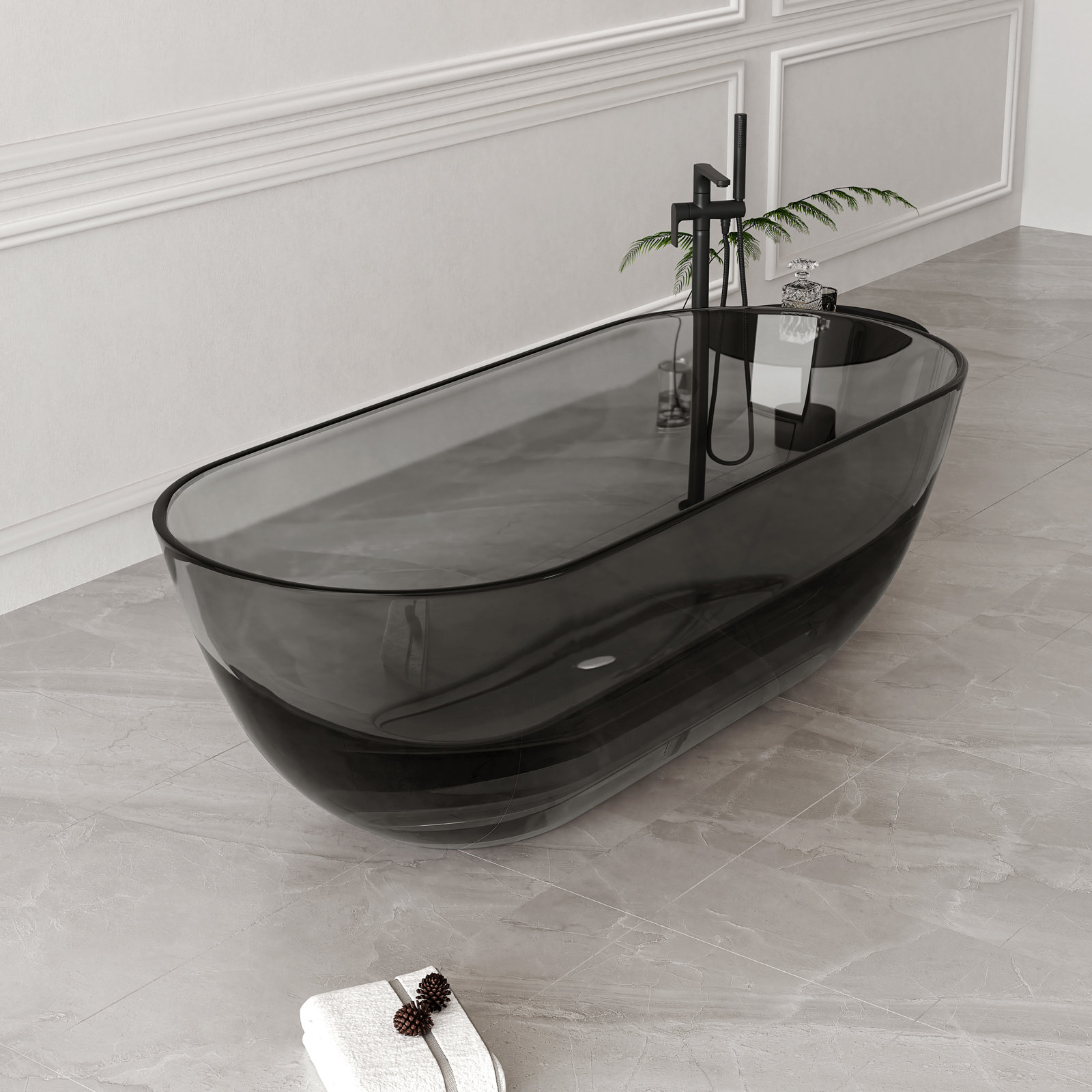 Forma 69'' X 30'' Freestanding Bathtub Solid Surface Stone Resin Soaking Bathtub Transparent, Black