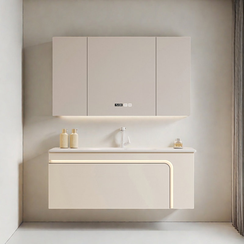 Armoire de salle de bain française de style crème minimaliste, H 19,6 po x l 47,2 po x P 19,6 po