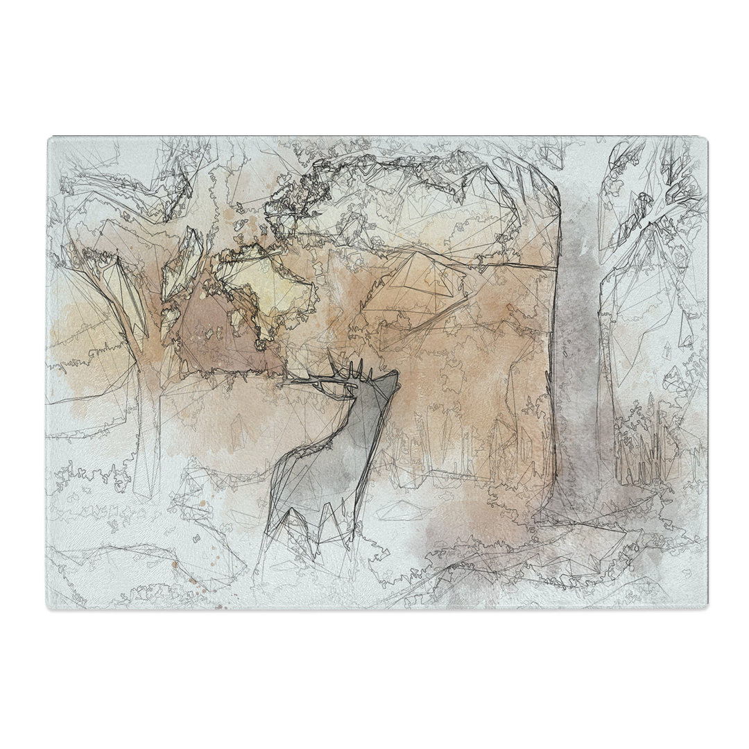 Tempered Glass Deer Stag in an Autumn Forest Sketch Chopping Board