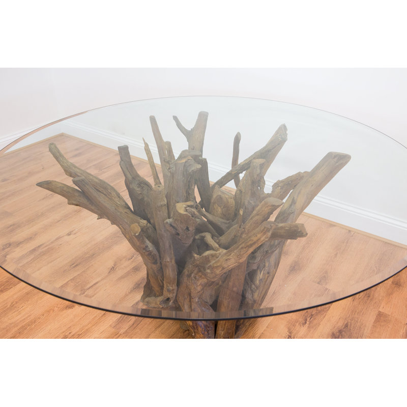 Wallis Round Glass Top Solid Wood Base Dining Table