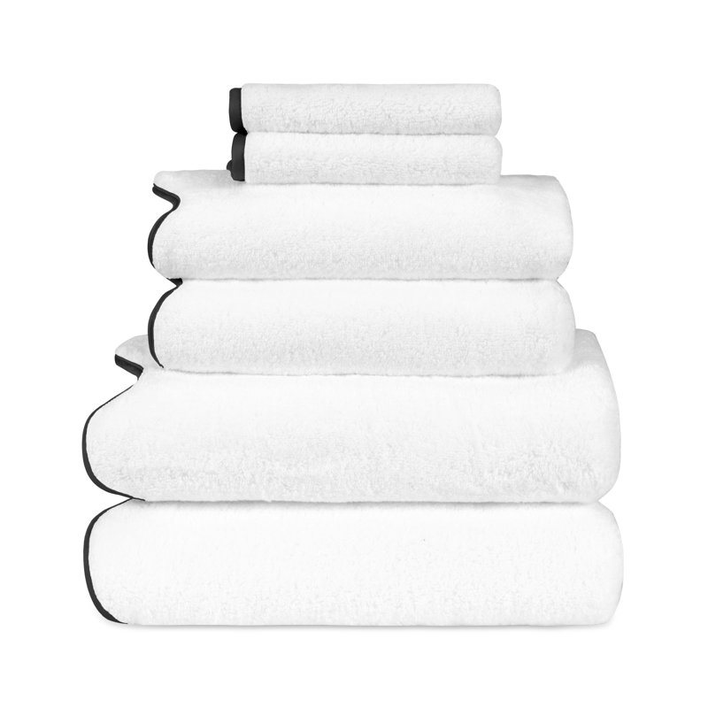 Antalya 6 Piece Turkish Cotton Towel Set, White/Black