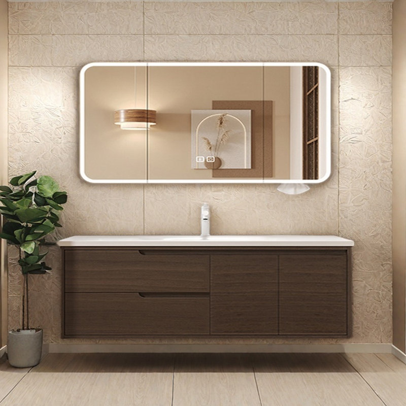 Minimalist retro style bathroom cabinet, 19.6" H x 66.9" W x 21.6" D