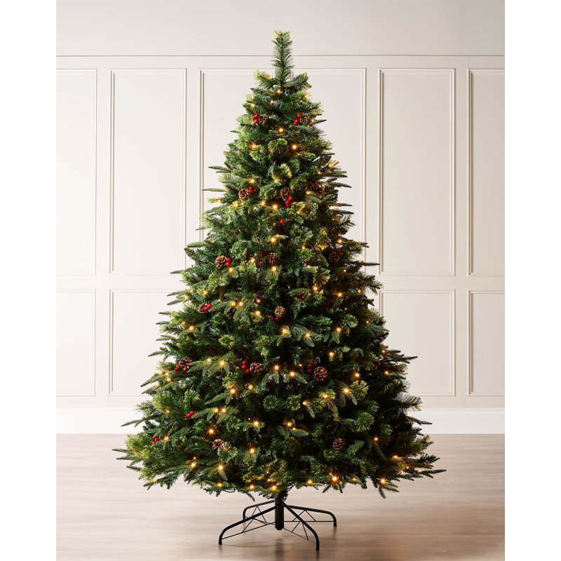 6ft Green Artificial Christmas Tree with 210 White Lights with Stand, 213cm H