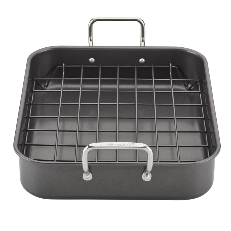 Rachael Ray Bakeware Nonstick Roaster/Roasting Pan with Reversible Rack