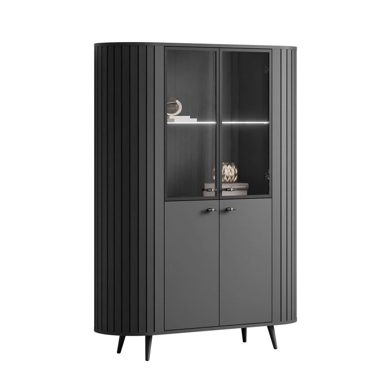 Elodie II China Cabinet with Lighting, Black/Black