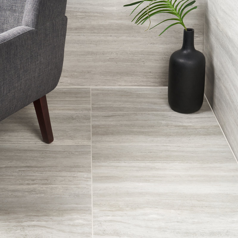 Roswell 11.72'' W x 23.69'' L Porcelain Travertine Look Floor and Wall Tile (15.50 Sq. Ft. / Case), White